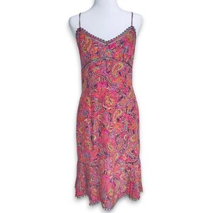 VTG Betsey Johnson New York Y2K Silk Paisley Pleated Dress Size 8 EUC